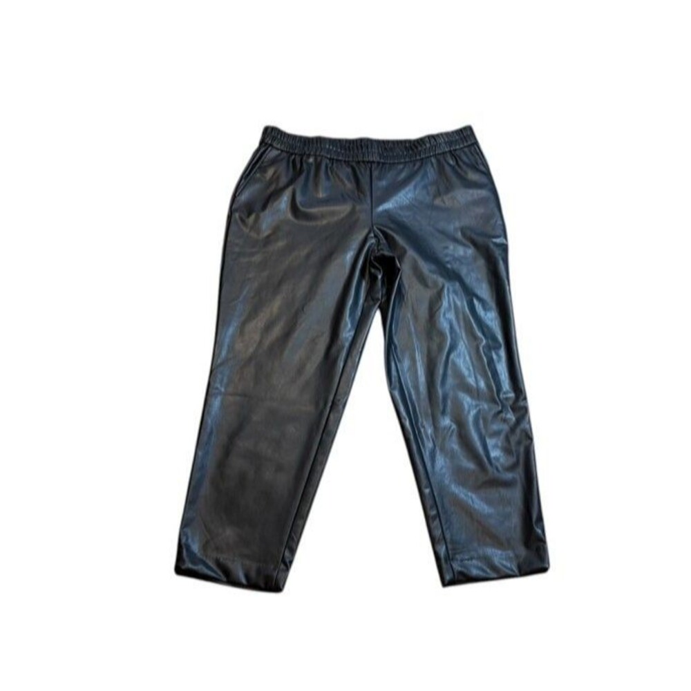 Anne Klein Pants Womens Size XL Black Vegan Faux Leather 27" Inseam Pull-On